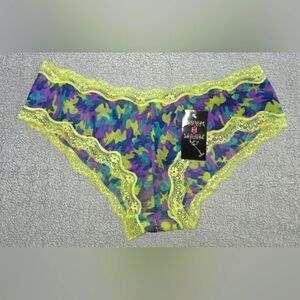 New Icy Hot Lingerie women's XL panties. yellow/lime green lace and blue, purple